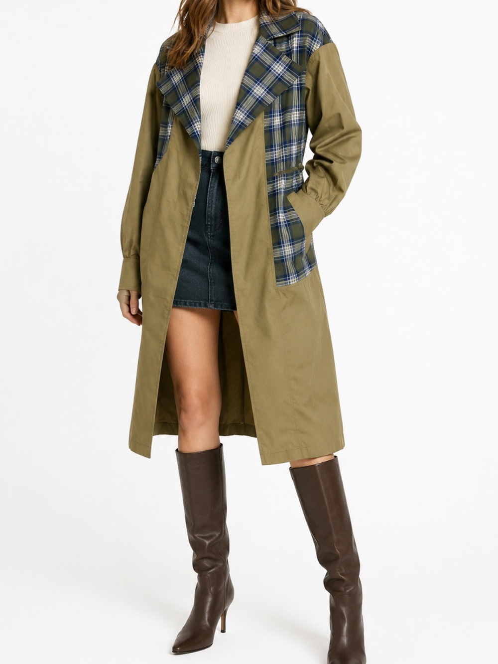 Treasure & Bond Mix Plaid Cotton Trench Coat XS